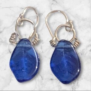 NWT Sterling Silver Links with Royal Blue Czech Glass Beads. Handmade.